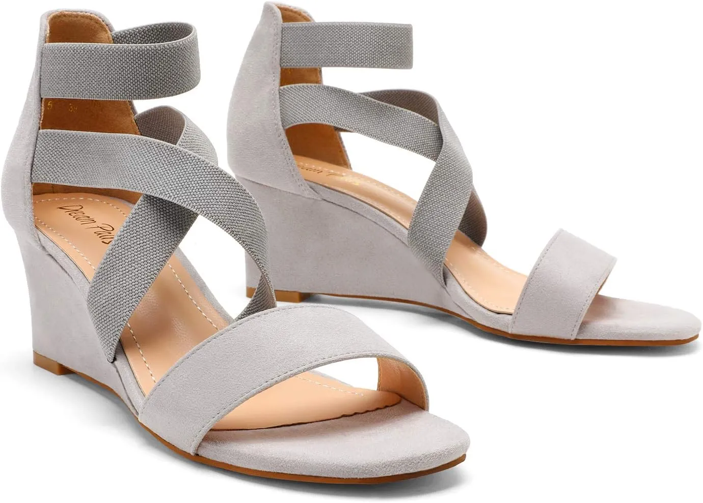 DREAM PAIRS Women's Elastic Ankle Strap Low Wedge Sandals