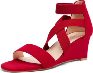 DREAM PAIRS Women's Elastic Ankle Strap Low Wedge Sandals