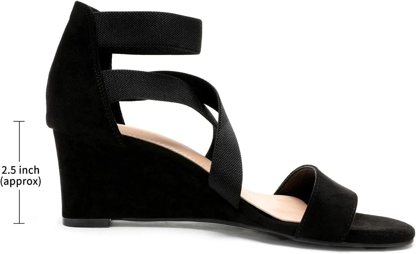 DREAM PAIRS Women's Elastic Ankle Strap Low Wedge Sandals