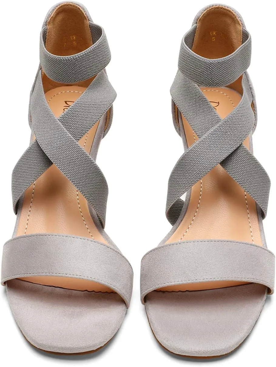 DREAM PAIRS Women's Elastic Ankle Strap Low Wedge Sandals