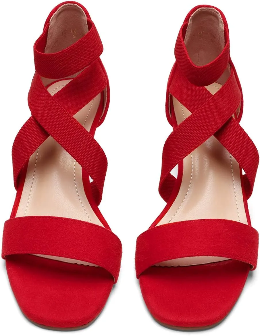 DREAM PAIRS Women's Elastic Ankle Strap Low Wedge Sandals