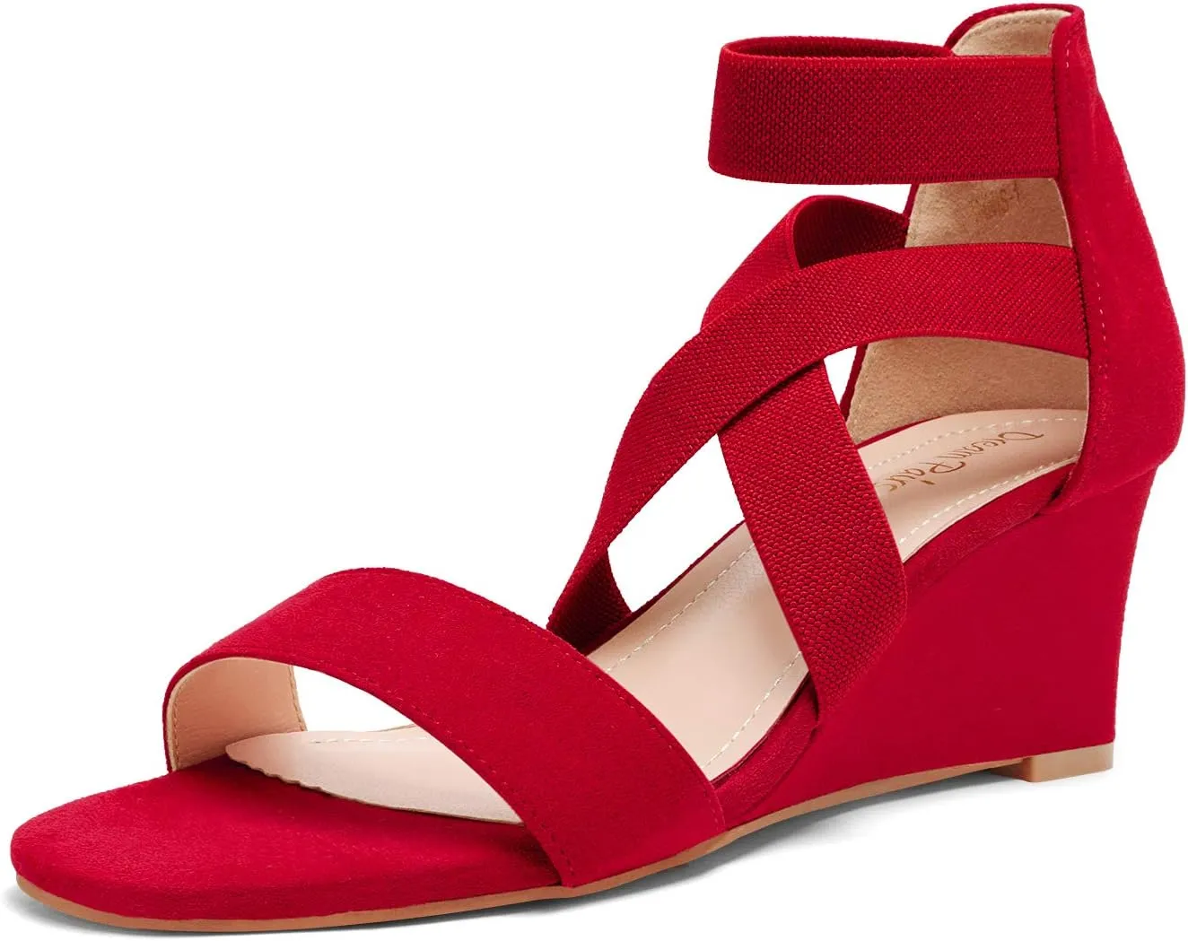 DREAM PAIRS Women's Elastic Ankle Strap Low Wedge Sandals
