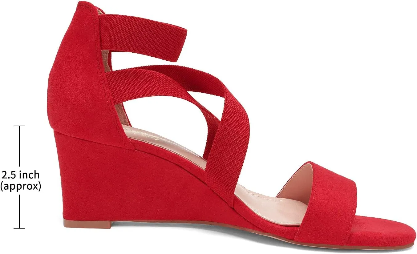 DREAM PAIRS Women's Elastic Ankle Strap Low Wedge Sandals