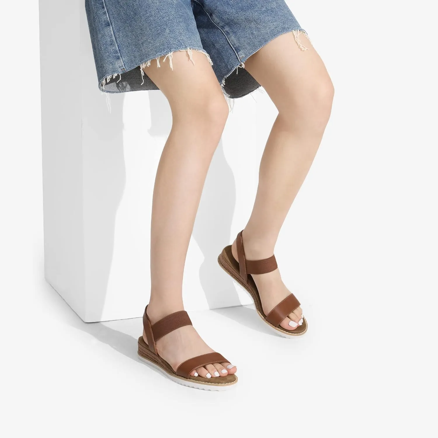 DREAM PAIRS Womens Espadrilles Ankle Stretch Elastic Strap Open Toe Wedges Flats Sandals