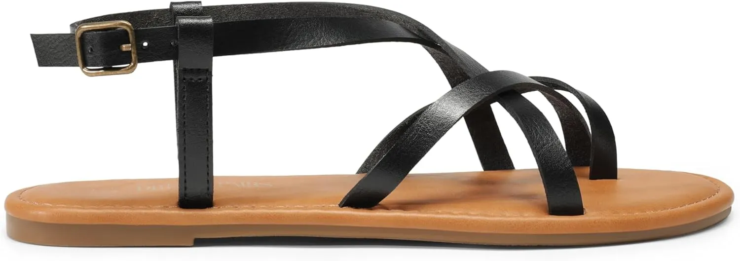 DREAM PAIRS Women's Flat Sandals Strappy Dressy Comfortable Ankle Strap Casual Summer Thong Sandals for Beach