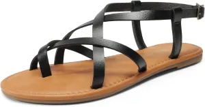 DREAM PAIRS Women's Flat Sandals Strappy Dressy Comfortable Ankle Strap Casual Summer Thong Sandals for Beach