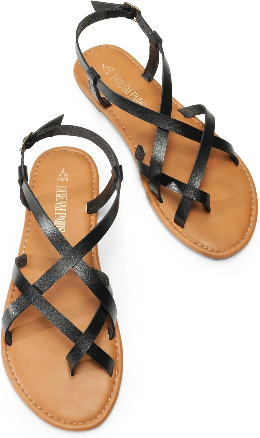 DREAM PAIRS Women's Flat Sandals Strappy Dressy Comfortable Ankle Strap Casual Summer Thong Sandals for Beach