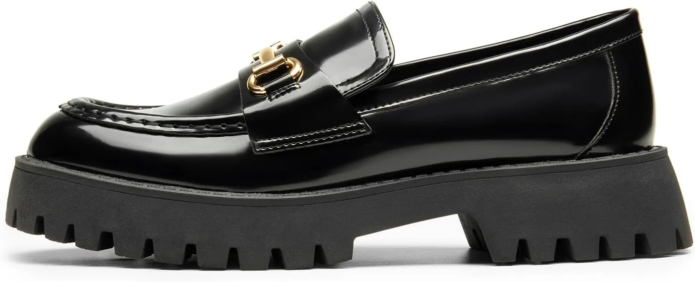 DREAM PAIRS Womens Loafers, Slip-On Platform Chunky Heel Penny Loafers for Women, Comfortable Womens Business Casual Shoes