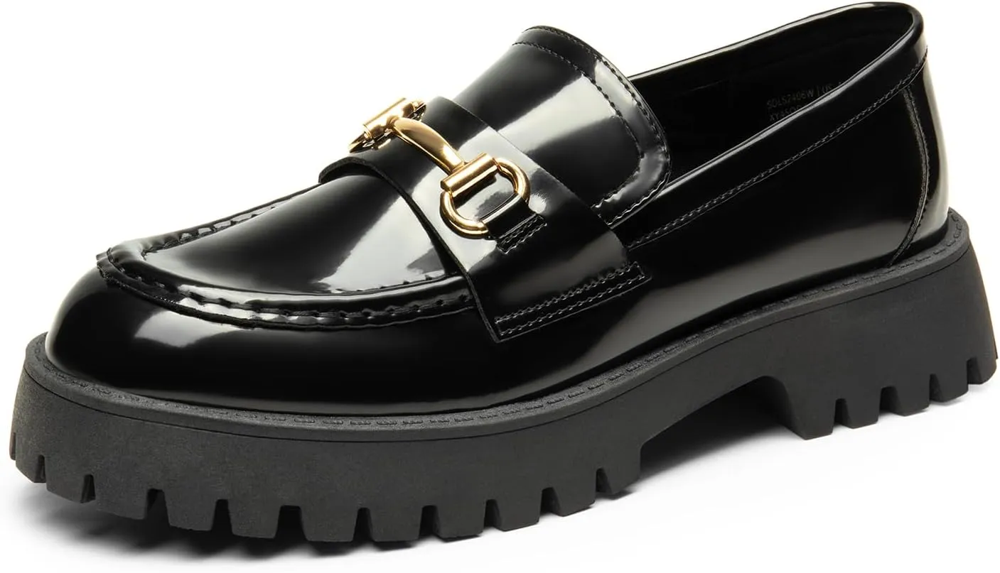 DREAM PAIRS Womens Loafers, Slip-On Platform Chunky Heel Penny Loafers for Women, Comfortable Womens Business Casual Shoes