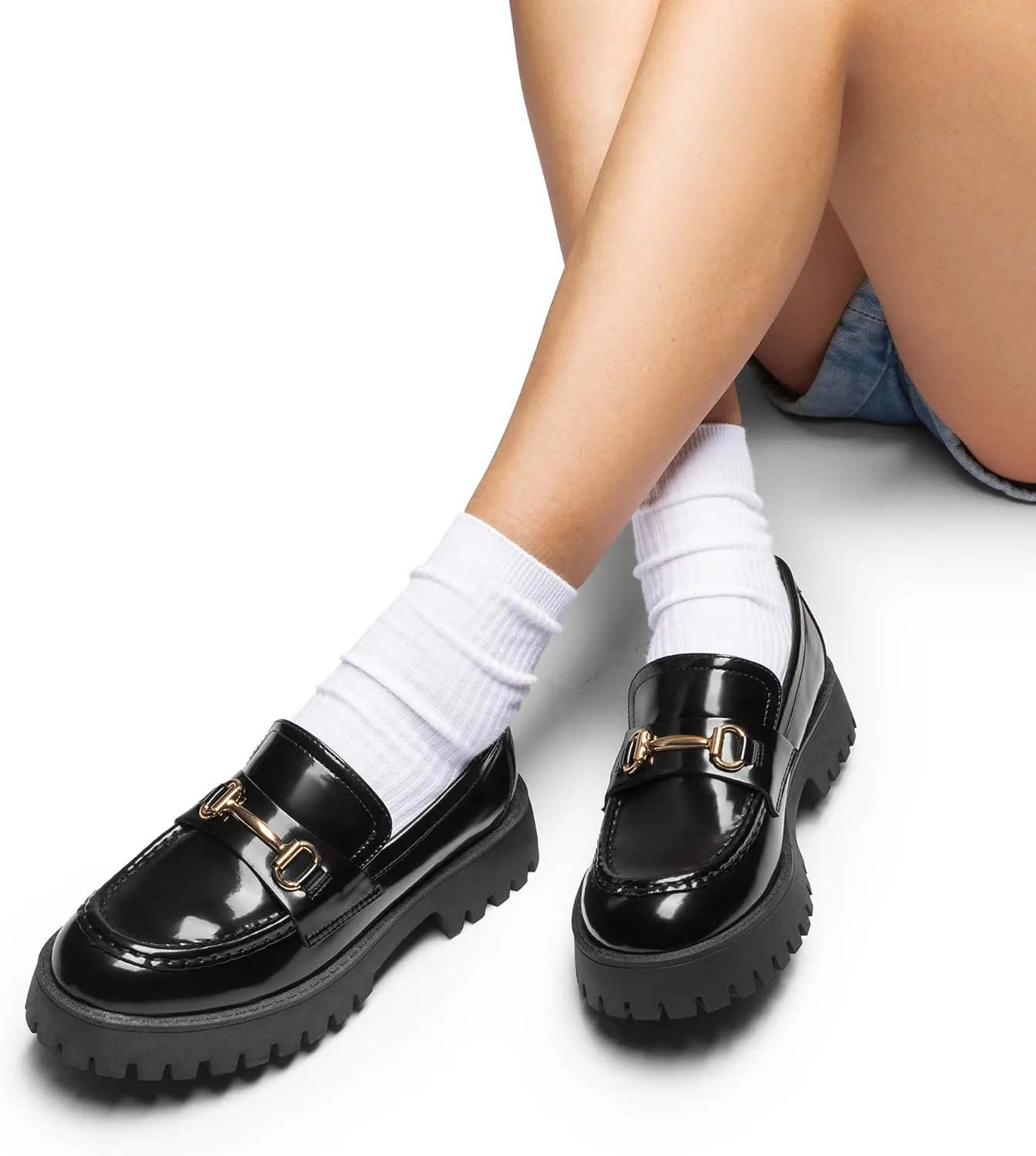 DREAM PAIRS Womens Loafers, Slip-On Platform Chunky Heel Penny Loafers for Women, Comfortable Womens Business Casual Shoes
