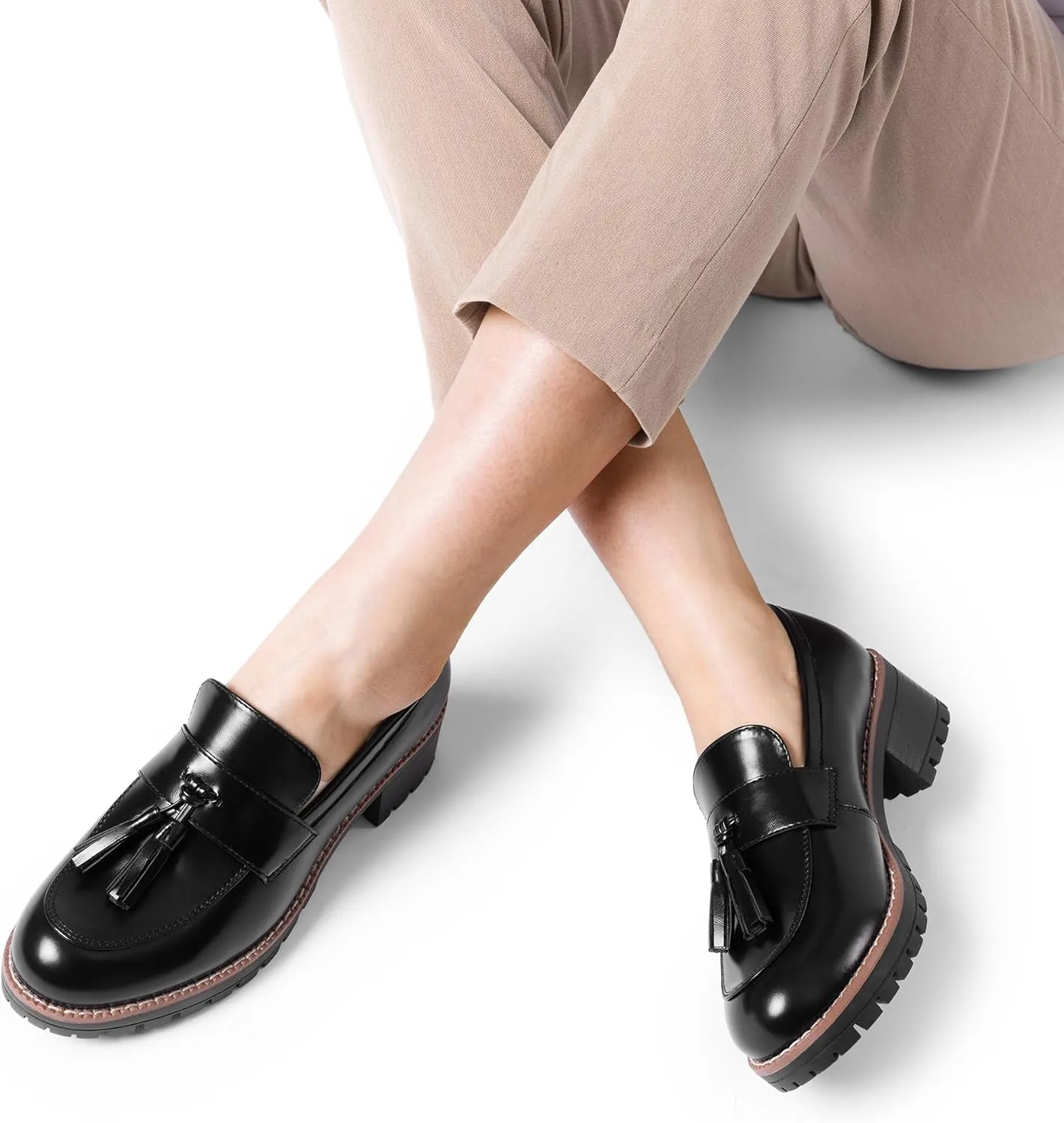 DREAM PAIRS Womens Loafers, Slip On Platform Chunky Penny Heeled Loafers for Women Dressy and Work, Business Casual Shoes for Women