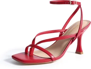 DREAM PAIRS Women's Low Kitten Heels Strappy Design with Lace Up Open Square Toe Thong Ankle Strap Shoes Fashionable Sexy Sylvestra Heeled Sandals for Dressy Occasions