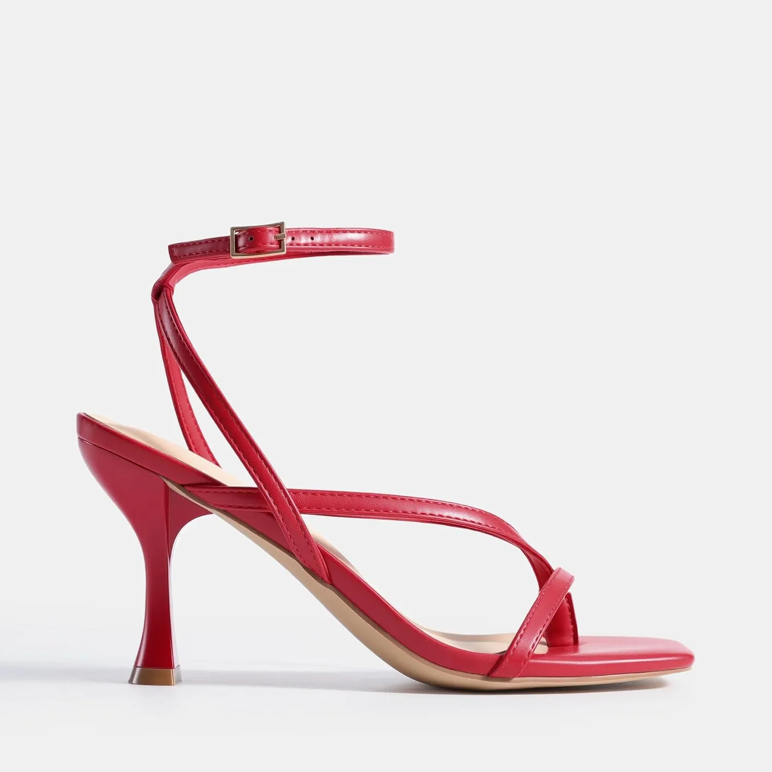DREAM PAIRS Women's Low Kitten Heels Strappy Design with Lace Up Open Square Toe Thong Ankle Strap Shoes Fashionable Sexy Sylvestra Heeled Sandals for Dressy Occasions