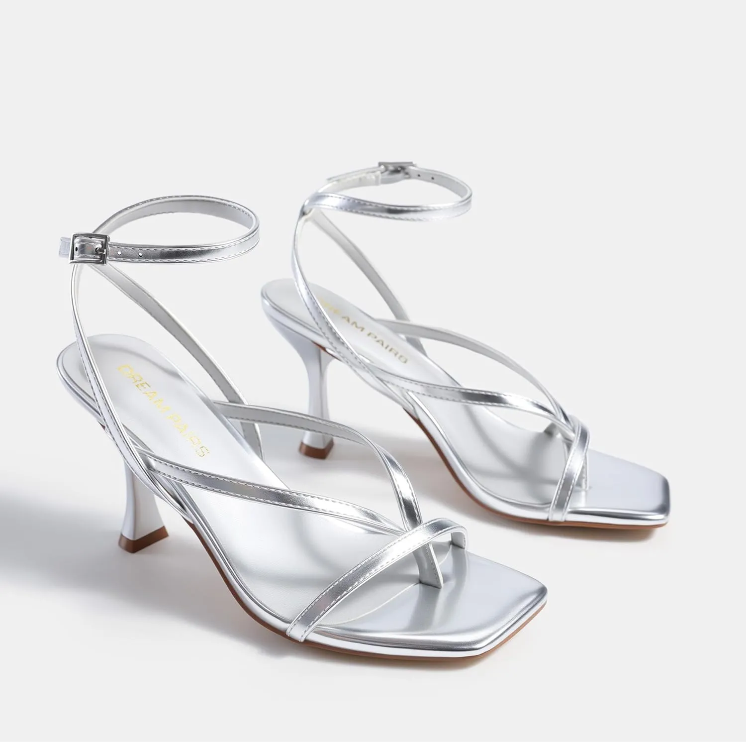 DREAM PAIRS Women's Low Kitten Heels Strappy Design with Lace Up Open Square Toe Thong Ankle Strap Shoes Fashionable Sexy Sylvestra Heeled Sandals for Dressy Occasions