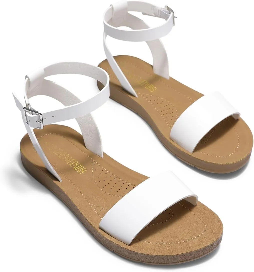 DREAM PAIRS Women’s One Band Ankle Strap Buckle Flat Sandals