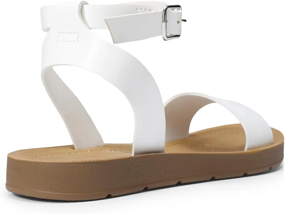 DREAM PAIRS Women’s One Band Ankle Strap Buckle Flat Sandals