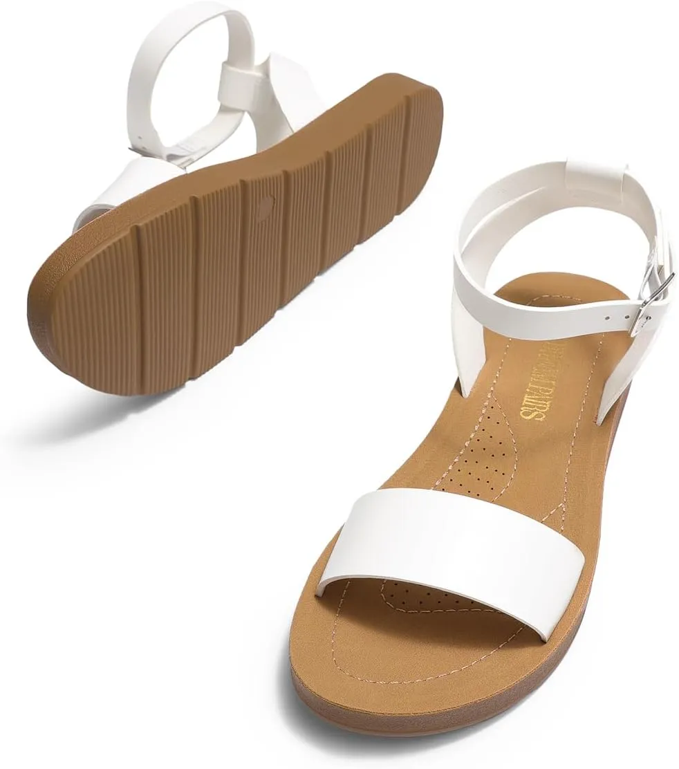 DREAM PAIRS Women’s One Band Ankle Strap Buckle Flat Sandals