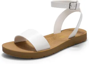 DREAM PAIRS Women’s One Band Ankle Strap Buckle Flat Sandals