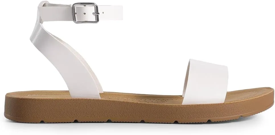 DREAM PAIRS Women’s One Band Ankle Strap Buckle Flat Sandals