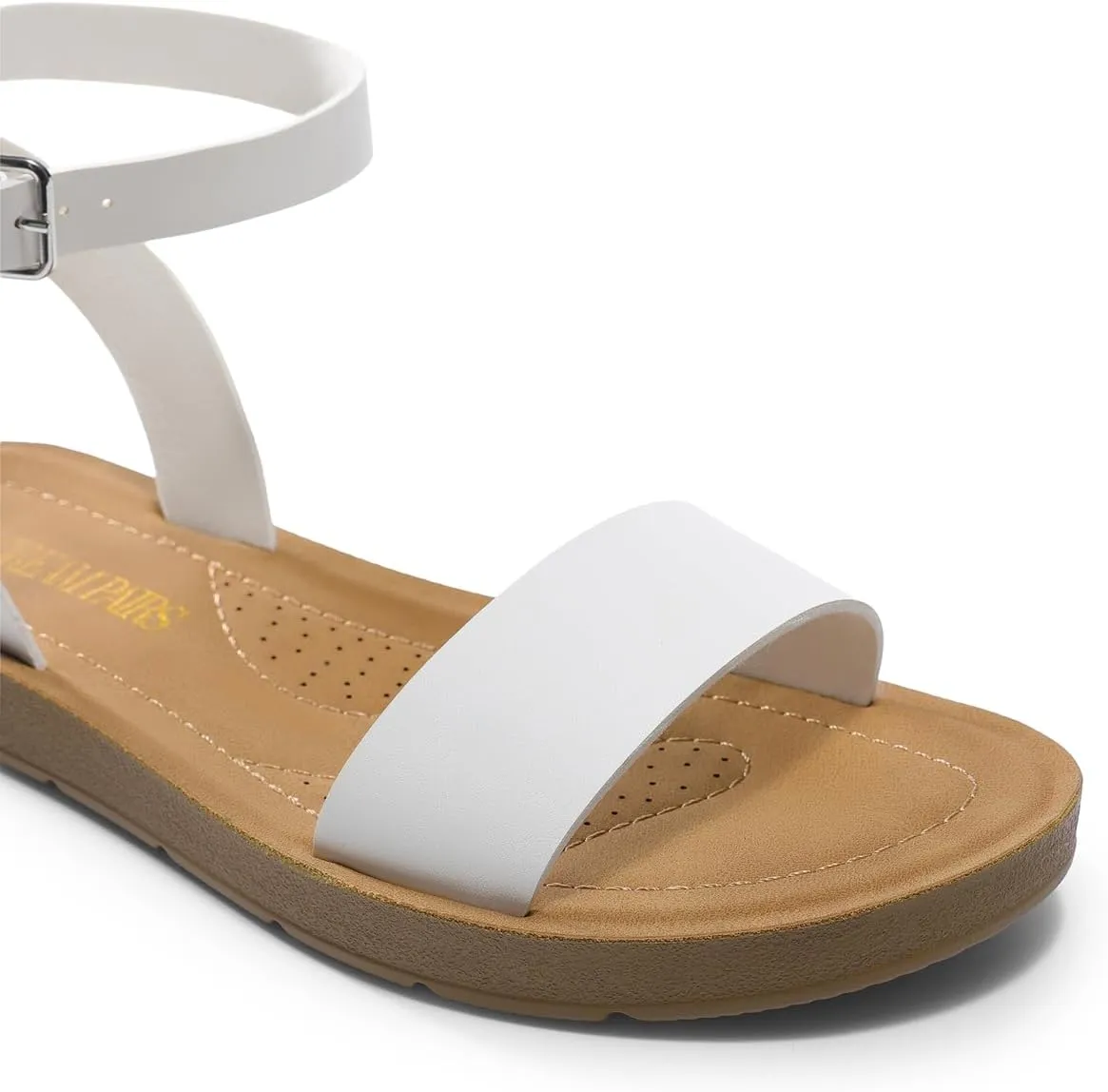 DREAM PAIRS Women’s One Band Ankle Strap Buckle Flat Sandals