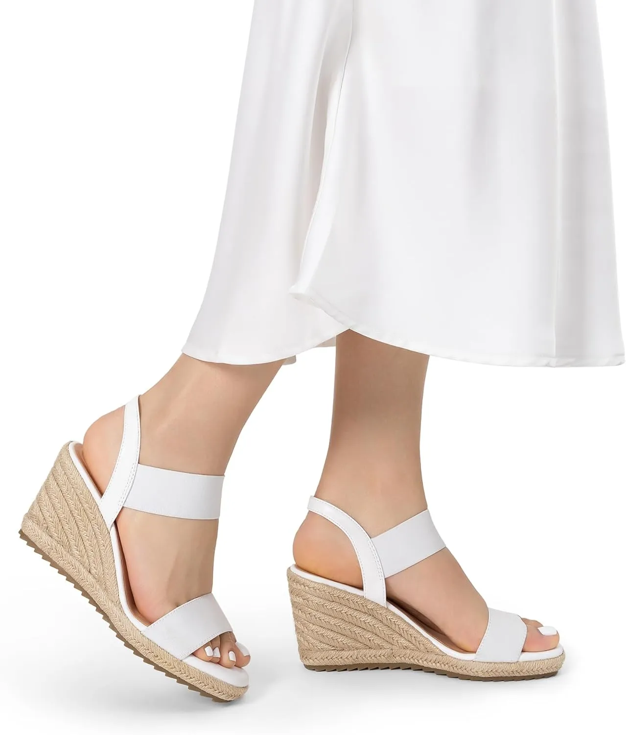 DREAM PAIRS Womens Open Toe Espadrilles Dressy Platform Sandals Slip on Elastic Ankle Strap Wedges Sandals