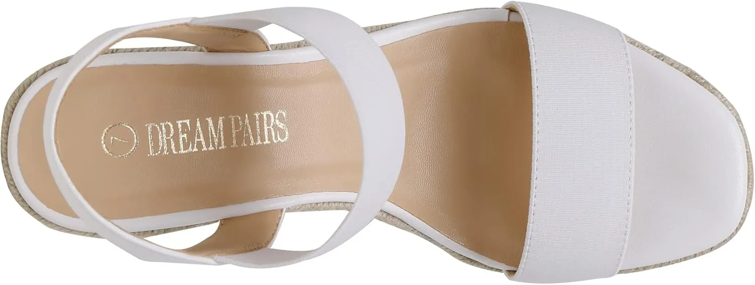 DREAM PAIRS Womens Open Toe Espadrilles Dressy Platform Sandals Slip on Elastic Ankle Strap Wedges Sandals