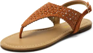 DREAM PAIRS Women's Rhinestone Casual Wear Cute Gladiator Flat Sandals Beach Dressy T-Strap Thong Sandals