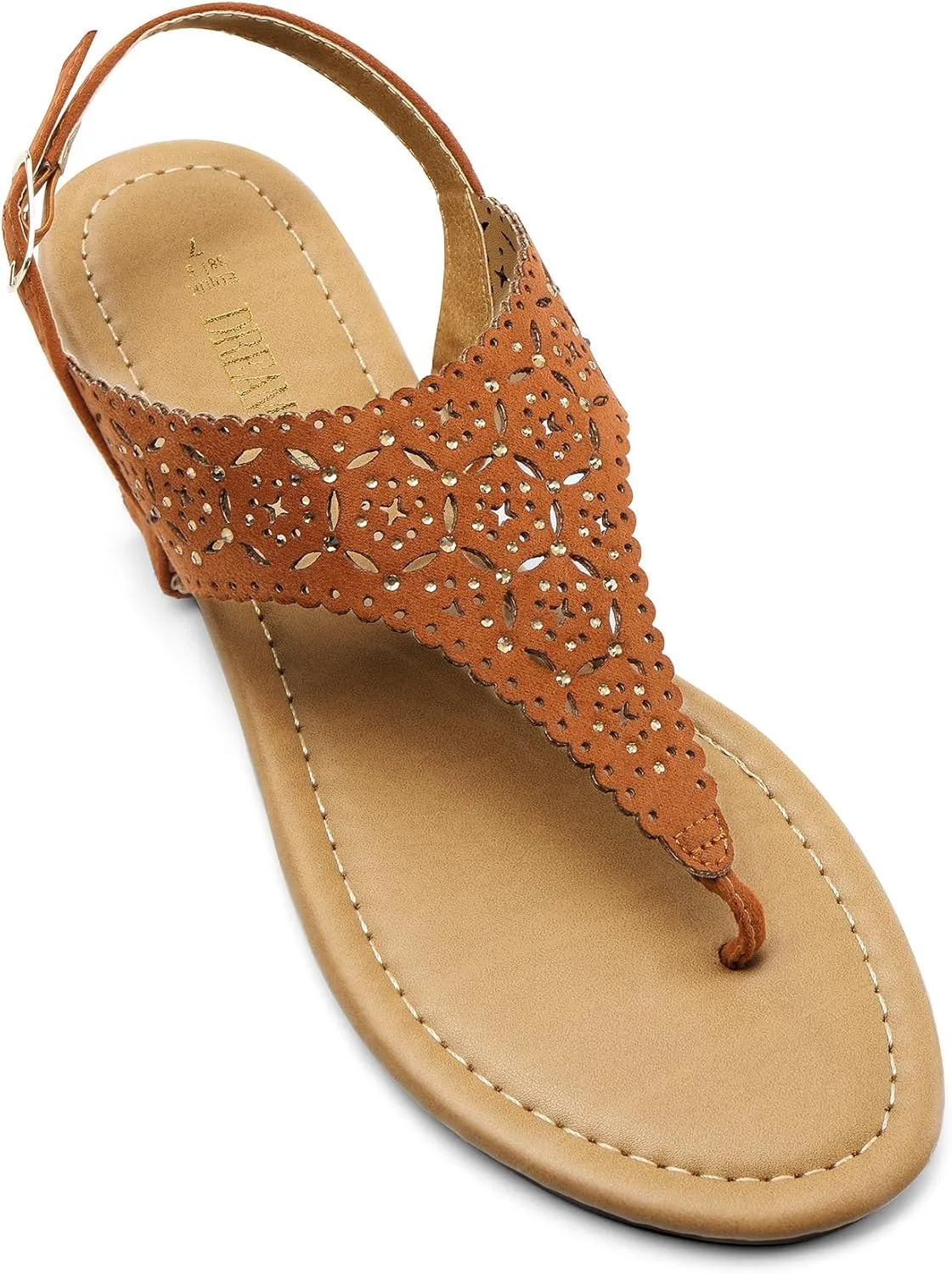 DREAM PAIRS Women's Rhinestone Casual Wear Cute Gladiator Flat Sandals Beach Dressy T-Strap Thong Sandals