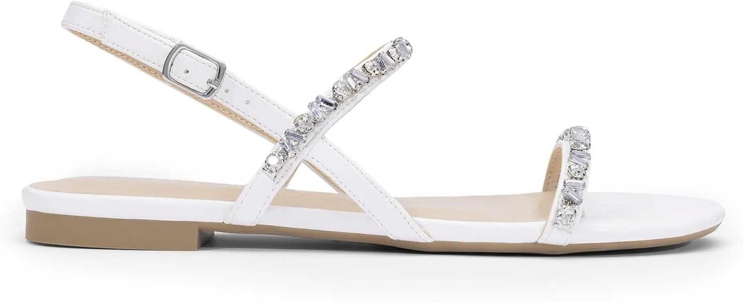 DREAM PAIRS Women's Rhinestone Sandals Open Toe Casual Dressy Sparkly Comfortable Flat Summer Shoes
