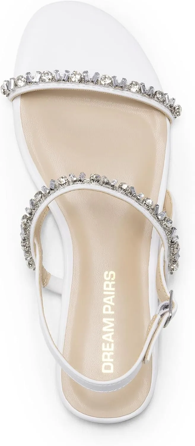 DREAM PAIRS Women's Rhinestone Sandals Open Toe Casual Dressy Sparkly Comfortable Flat Summer Shoes