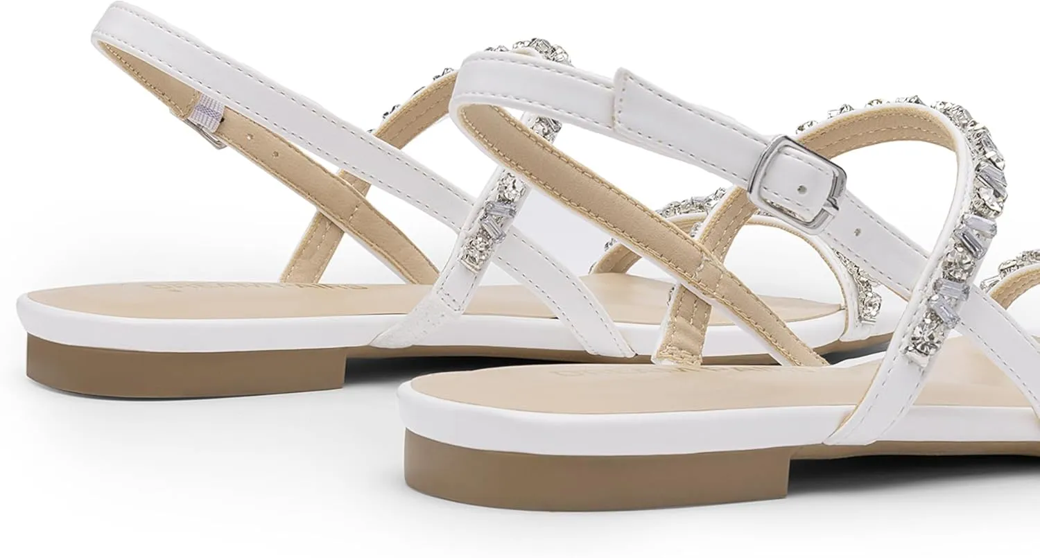 DREAM PAIRS Women's Rhinestone Sandals Open Toe Casual Dressy Sparkly Comfortable Flat Summer Shoes