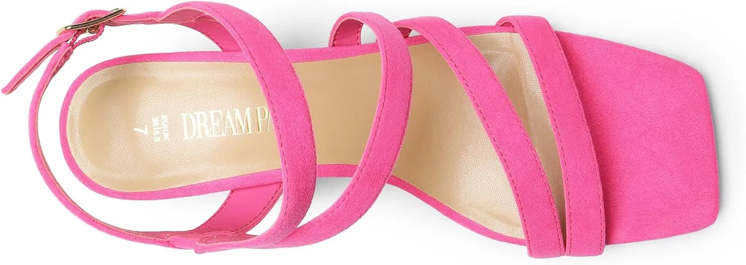 DREAM PAIRS Women's Strappy Chunky Heels Low Block Square Open Toe Sandals Dress Party Shoes