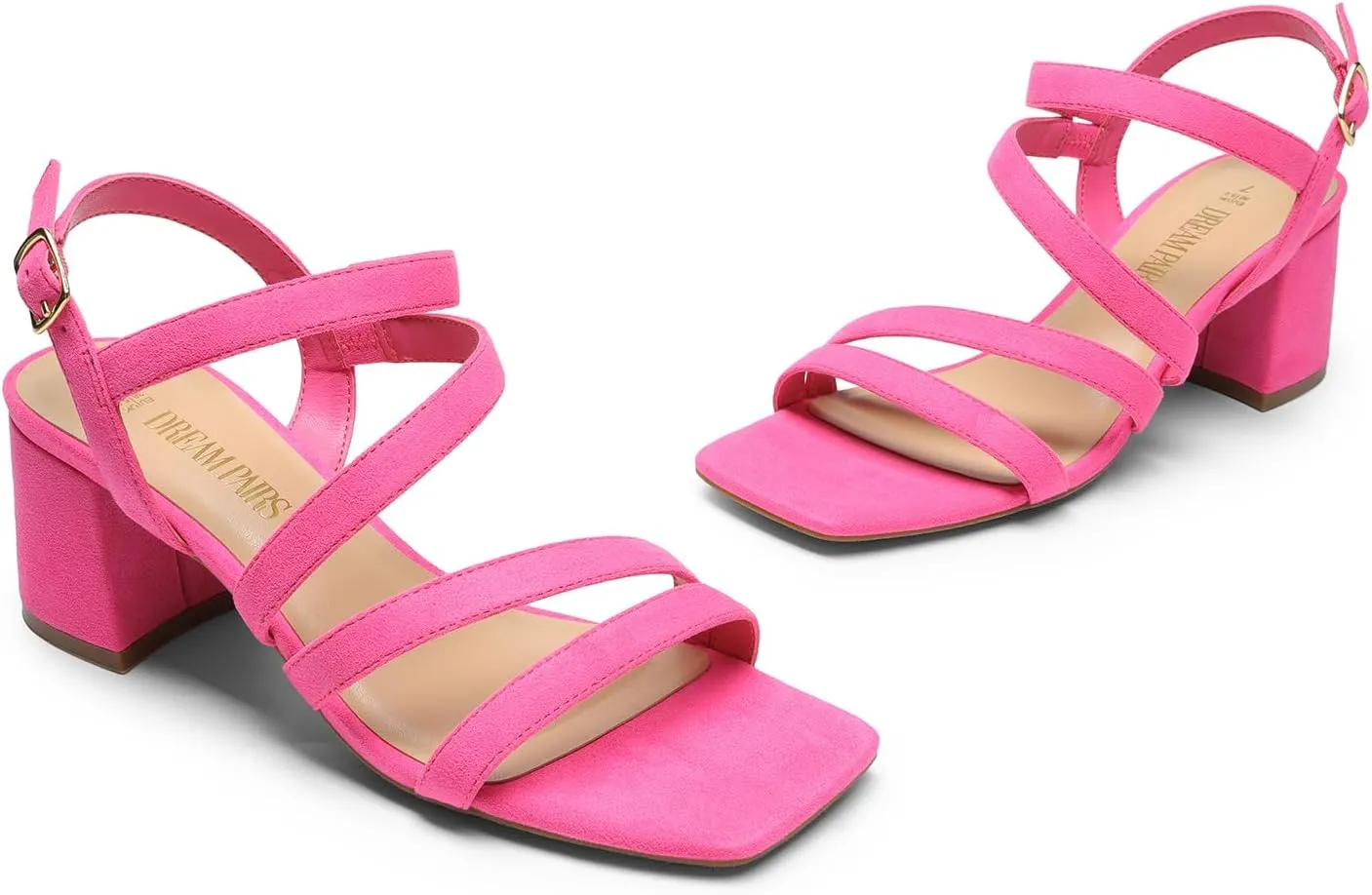 DREAM PAIRS Women's Strappy Chunky Heels Low Block Square Open Toe Sandals Dress Party Shoes
