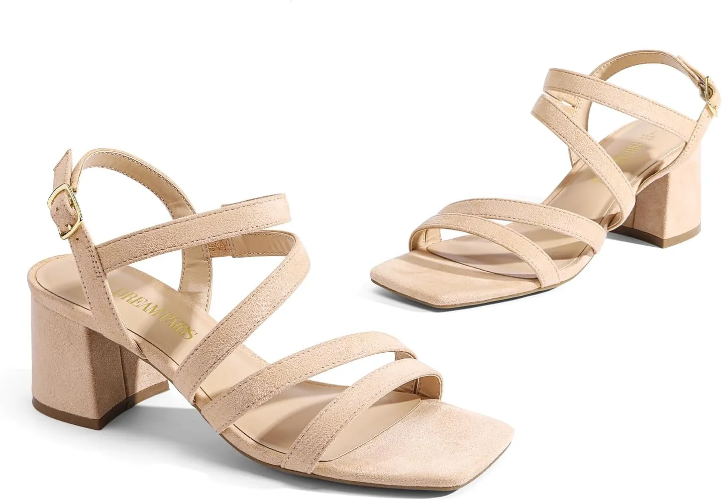 DREAM PAIRS Women's Strappy Chunky Heels Low Block Square Open Toe Sandals Dress Party Shoes