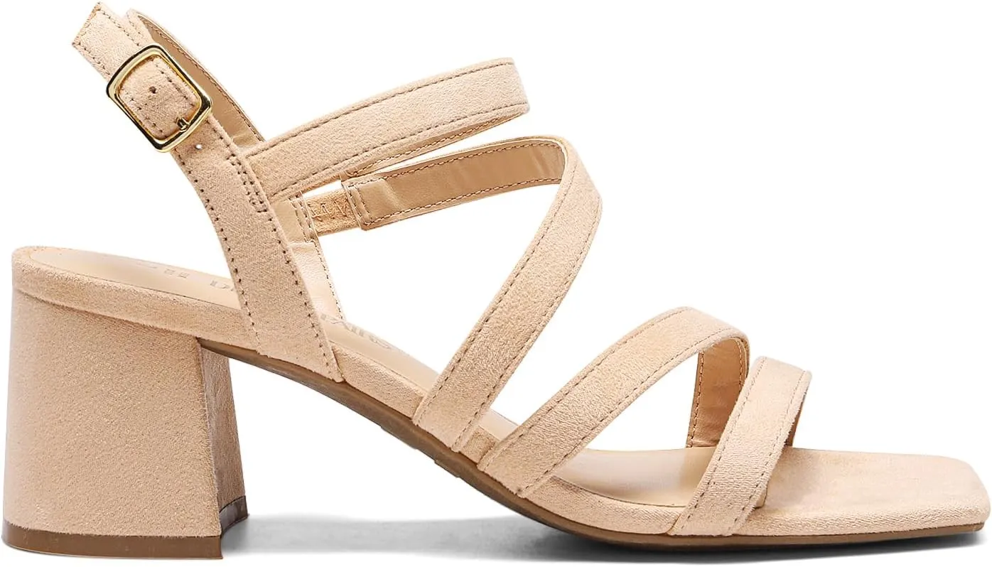 DREAM PAIRS Women's Strappy Chunky Heels Low Block Square Open Toe Sandals Dress Party Shoes