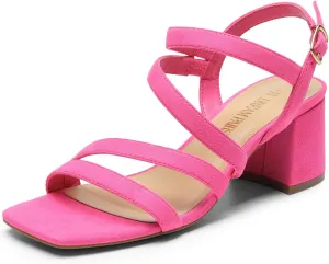 DREAM PAIRS Women's Strappy Chunky Heels Low Block Square Open Toe Sandals Dress Party Shoes