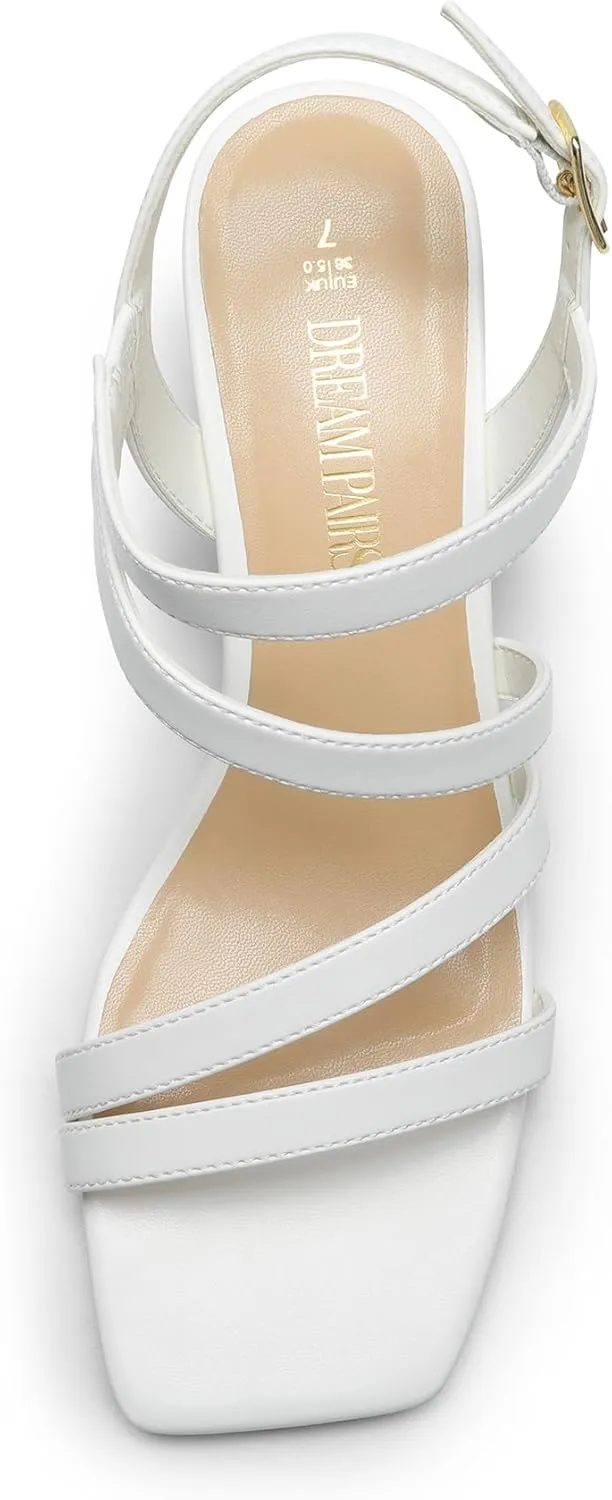 DREAM PAIRS Women's Strappy Chunky Heels Low Block Square Open Toe Sandals Dress Party Shoes