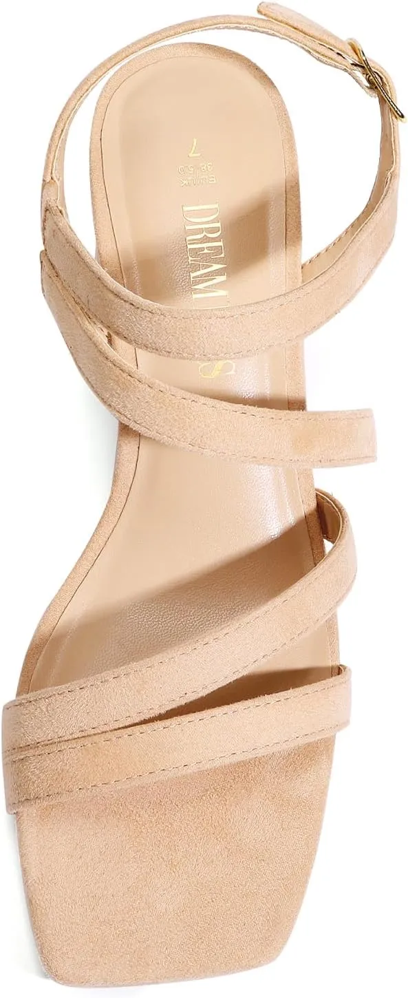 DREAM PAIRS Women's Strappy Chunky Heels Low Block Square Open Toe Sandals Dress Party Shoes
