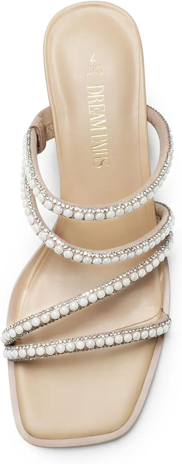 DREAM PAIRS Women's Strappy Heels Block Open Toe Low Heel Chunky Mules Sandals Dress Shoes