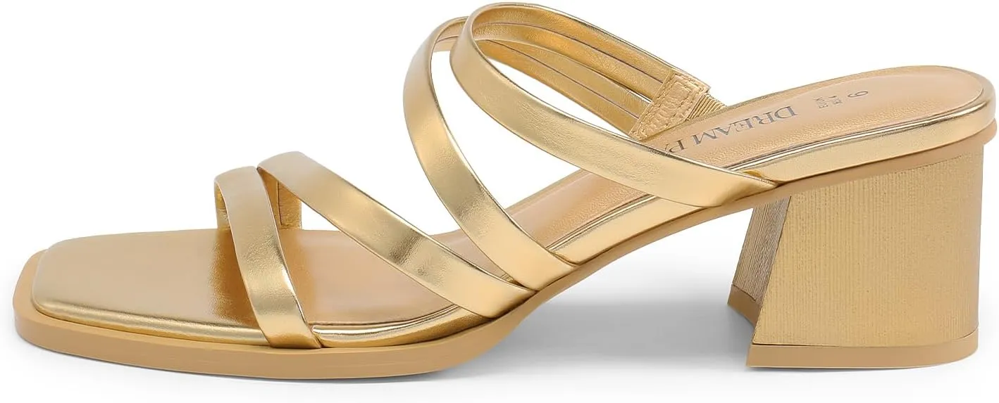 DREAM PAIRS Women's Strappy Heels Block Open Toe Low Heel Chunky Mules Sandals Dress Shoes