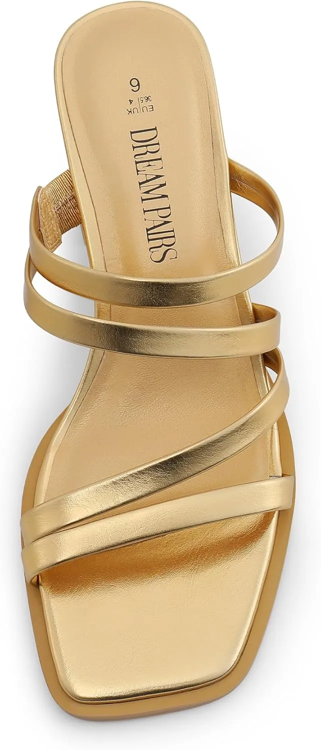 DREAM PAIRS Women's Strappy Heels Block Open Toe Low Heel Chunky Mules Sandals Dress Shoes