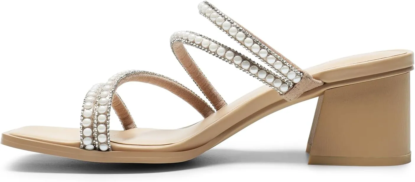 DREAM PAIRS Women's Strappy Heels Block Open Toe Low Heel Chunky Mules Sandals Dress Shoes