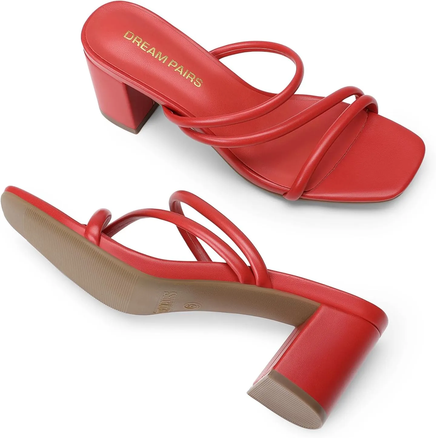 DREAM PAIRS Women's Strappy Heels Open Toe Low Chunky Heel Slip On Mules Square Block Sandals Dress Shoes