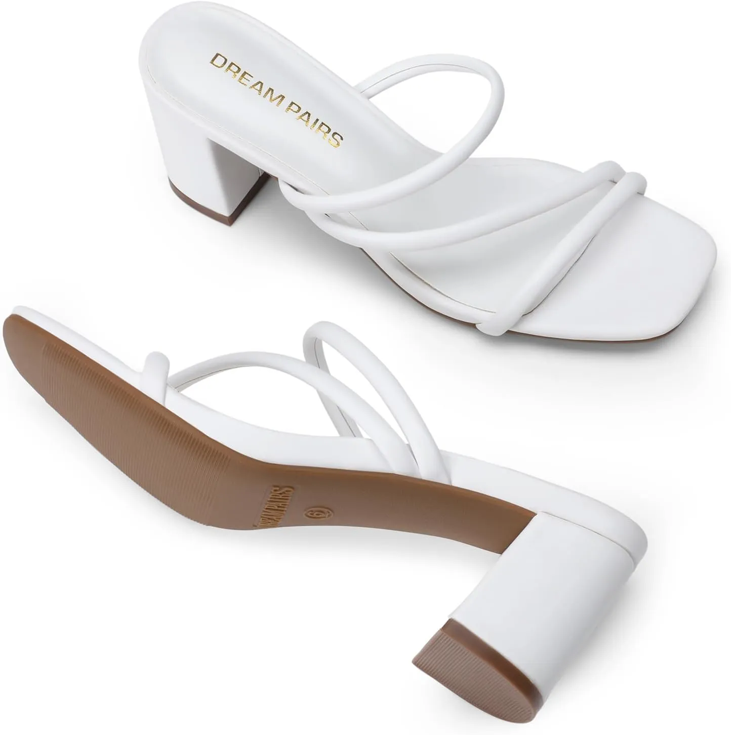 DREAM PAIRS Women's Strappy Heels Open Toe Low Chunky Heel Slip On Mules Square Block Sandals Dress Shoes
