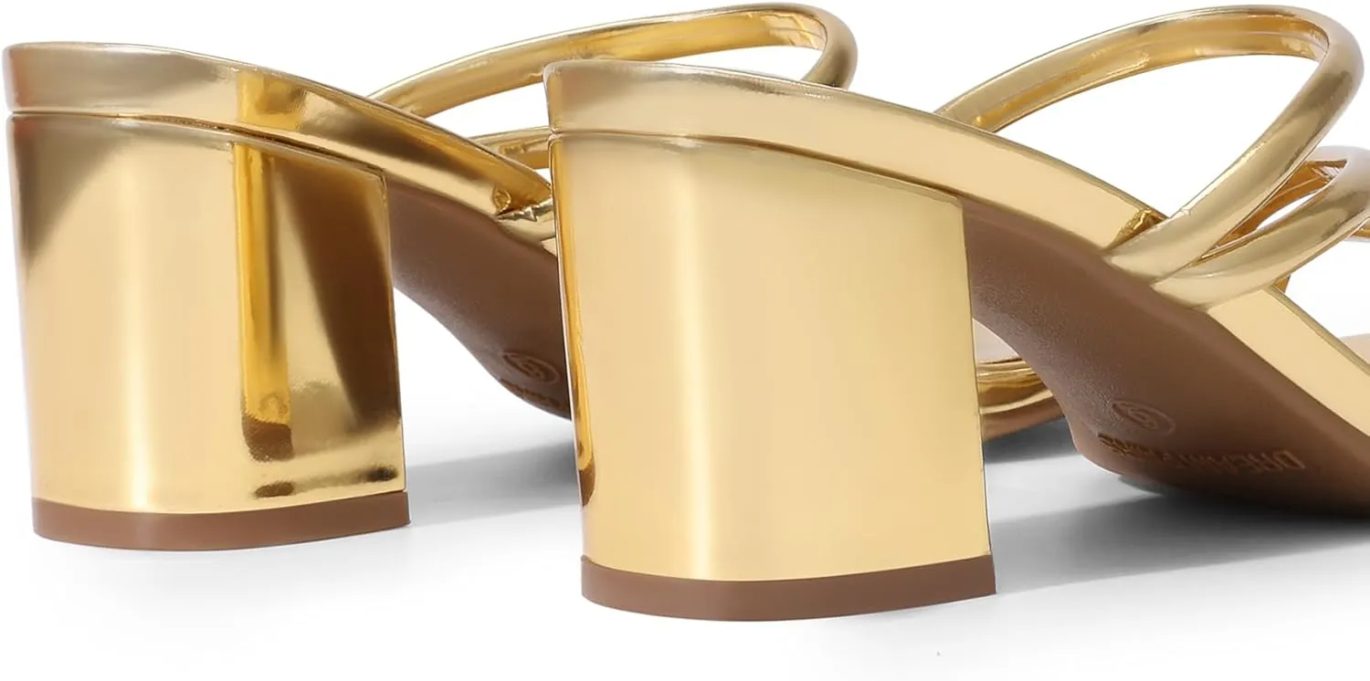 DREAM PAIRS Women's Strappy Heels Open Toe Low Chunky Heel Slip On Mules Square Block Sandals Dress Shoes