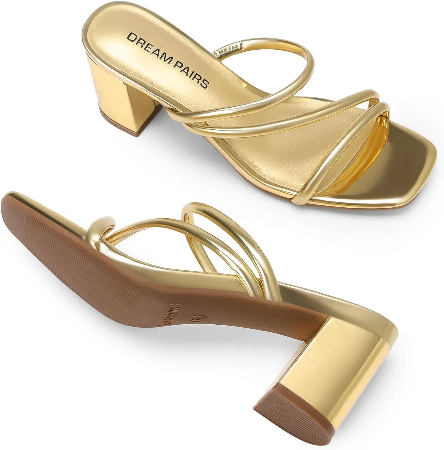 DREAM PAIRS Women's Strappy Heels Open Toe Low Chunky Heel Slip On Mules Square Block Sandals Dress Shoes