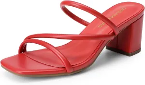 DREAM PAIRS Women's Strappy Heels Open Toe Low Chunky Heel Slip On Mules Square Block Sandals Dress Shoes