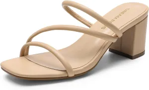 DREAM PAIRS Women's Strappy Heels Open Toe Low Chunky Heel Slip On Mules Square Block Sandals Dress Shoes