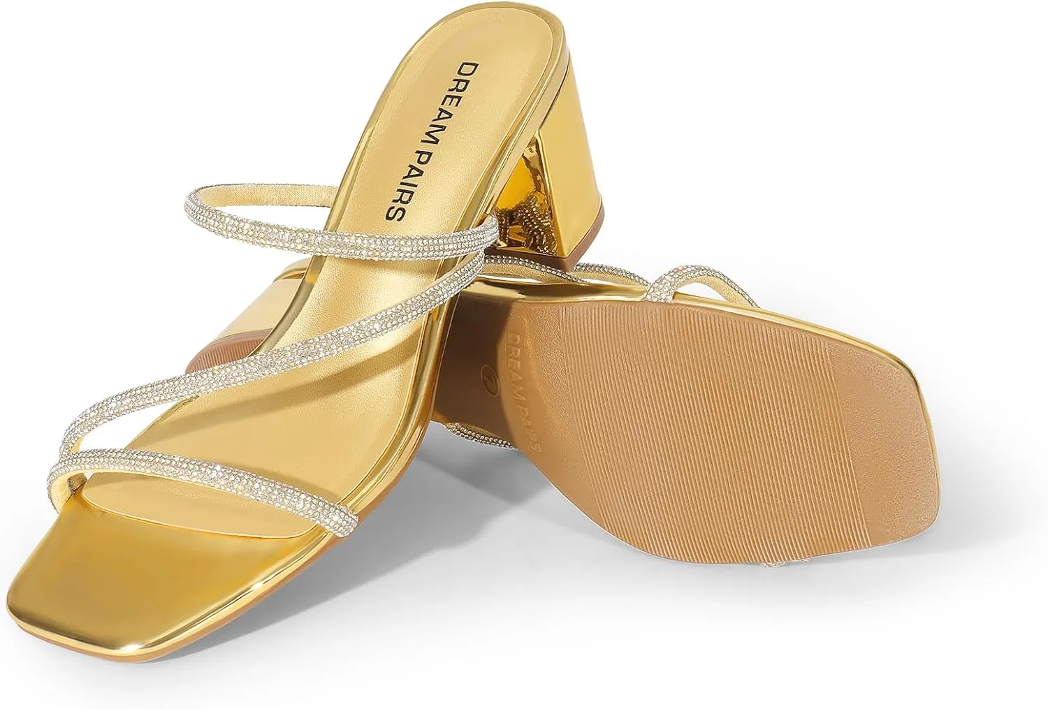 DREAM PAIRS Women's Strappy Heels Open Toe Low Chunky Heel Slip On Mules Square Block Sandals Dress Shoes