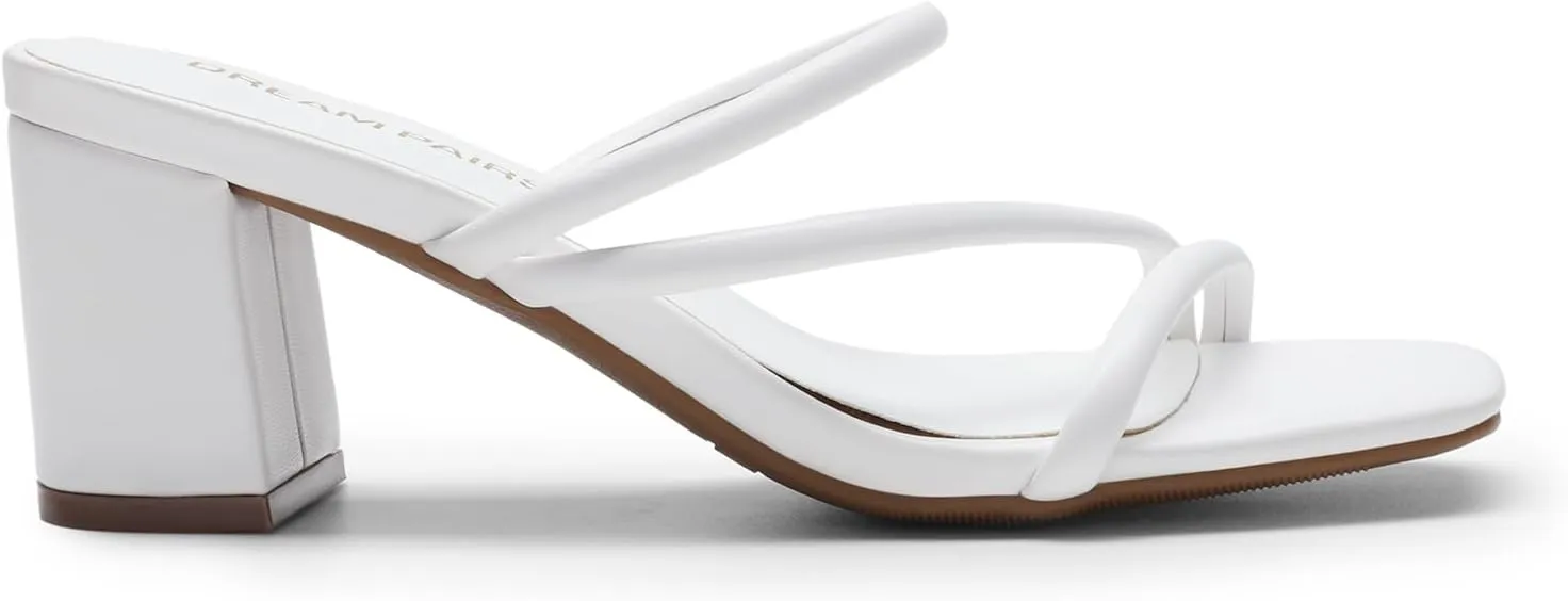 DREAM PAIRS Women's Strappy Heels Open Toe Low Chunky Heel Slip On Mules Square Block Sandals Dress Shoes